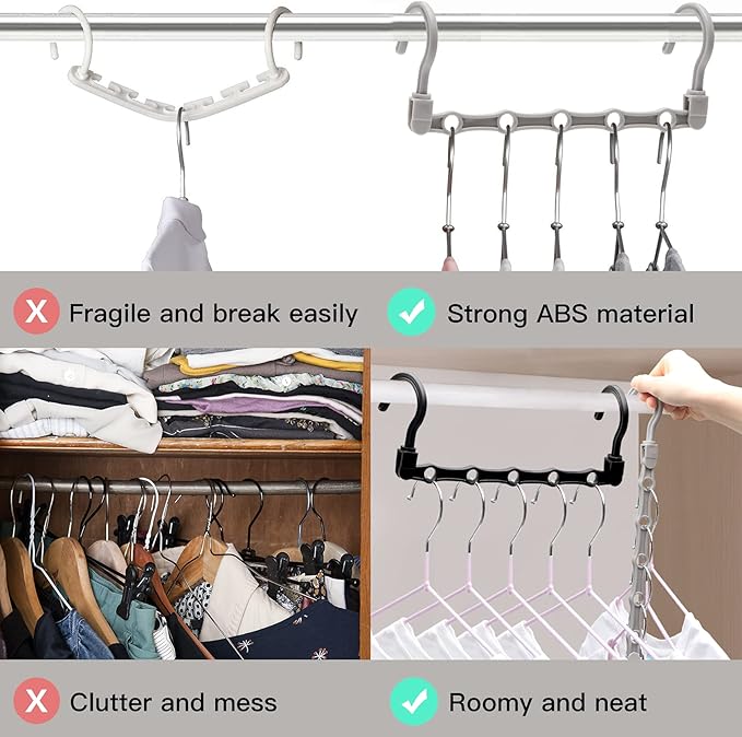 24 Pack Closet Organizers and Storage, Stronger Space Saving Hangers Clothes Hanger with 5 Holes Closet Storage for Heavy Clothes,College Dorm Room Essentials for Girls Guys, Magic Home Organization