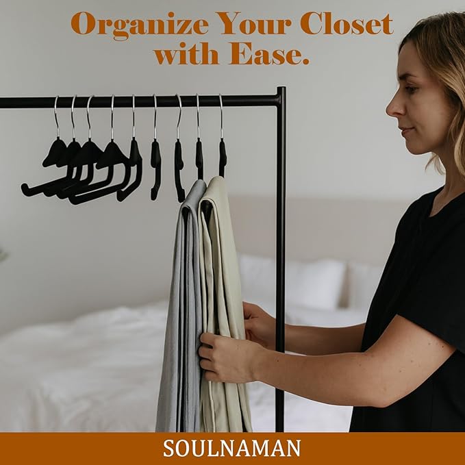 Velvet Hangers Non Slip,20 Pack Space Saving Pants Hangers,Thin Space Saving Clothes Hanger for Closet, Durable Heavy Duty Hanger with 360 Swivel Hook for Pants Towel Jeans(Black)