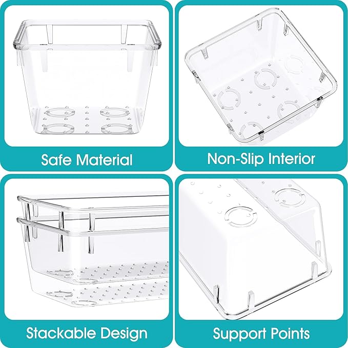 33 PCS Clear Plastic Drawer Organizers Set, 4 Size Desk Drawer Organizer Trays for Makeup, Jewelry, Kitchen Utensils, Gadgets and Office Accessories