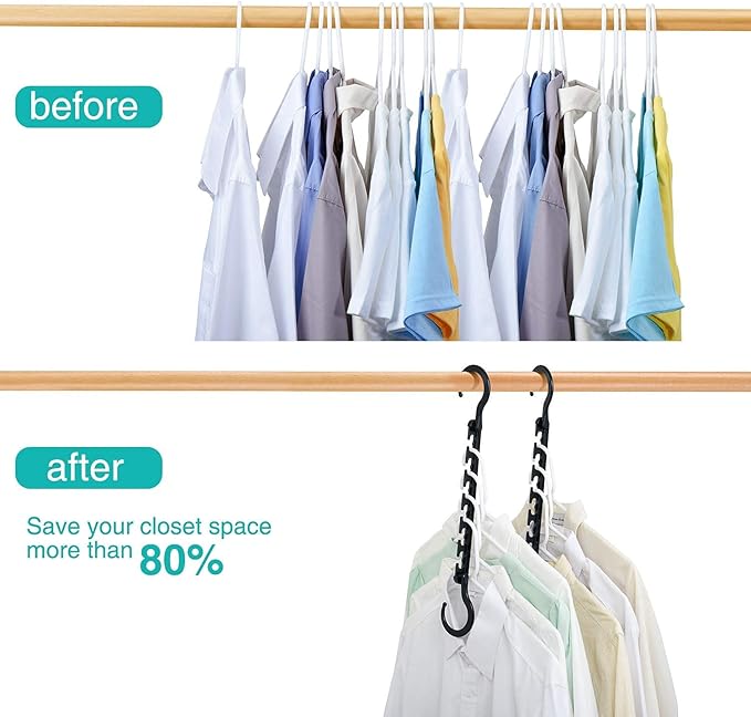 HOUSE DAY Sturdy Plastic Space Saving Hangers Cascading Hanger Organizer Closet Space Saver Multi Hangers for Heavy Clothes, Closet Organizers and Storage,College Dorm Room Essentials (20 Pack Black)