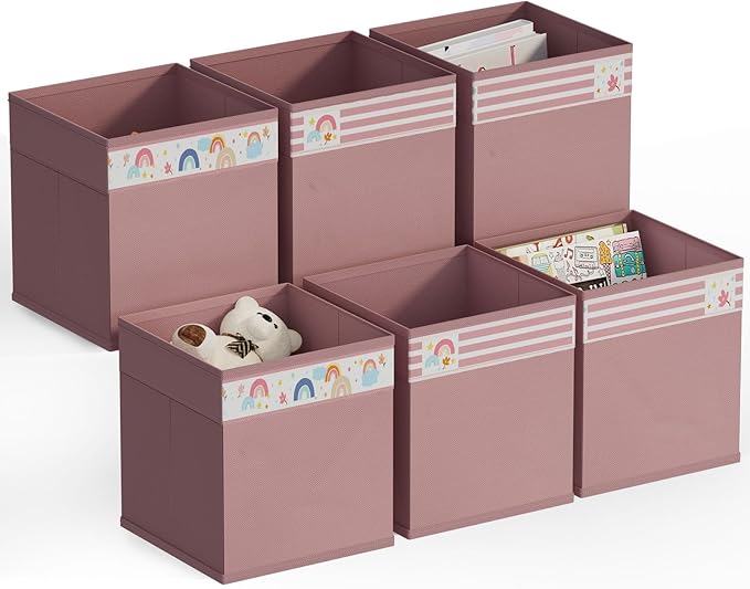 homyfort Cube Storage Organizer Bins, 12x12 Inch Fabric Bins for Cube Storage, Foldable Cloth Baskets Box with Handles for Organizing Clothes, Toys in Pantry, Closet Shelf, Nursery, Kids Room (Pink)