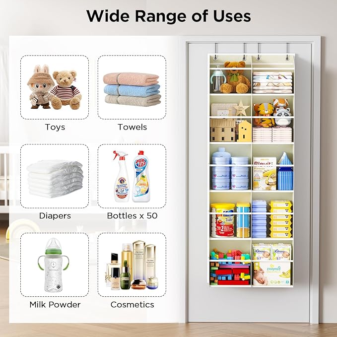 2 Pack 5-Tier Over The Door Organizer with 10 Side Mesh Pockets & Clear Windows, 80 lbs Weight Capacity Hanging Storage for Bathroom, Bedroom, Nursery, Kitchen, Organize Shoes, Diapers(Clear Beige)
