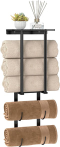 Towel Racks for Bathroom, Bathroom Towel Rack Wall Mounted with 2 Tiers Rolled Towel Holder, Towel Storage can Holds 3 Large Rolled Towels, Black