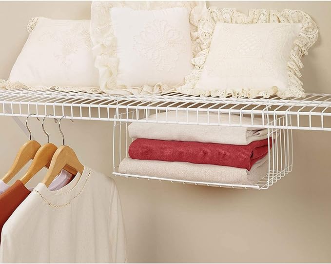 ClosetMaid 17 Inch Wide Hanging Basket Wire Shelving Accessory for Closet Shelves, Pantry Organizer, Kitchen, and Bathroom Storage, 2 Pack, White