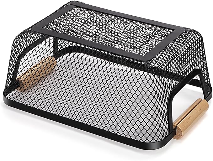 3 Pack Metal Mesh Basket with Wooden Handle, Farmhouse Wire Steel Storage Bins, Rectangle Fruit Vegetable Organizer Containers for Home Cabinet Pantry Kitchen Decor, Snack Gift (Black, 3 Size)