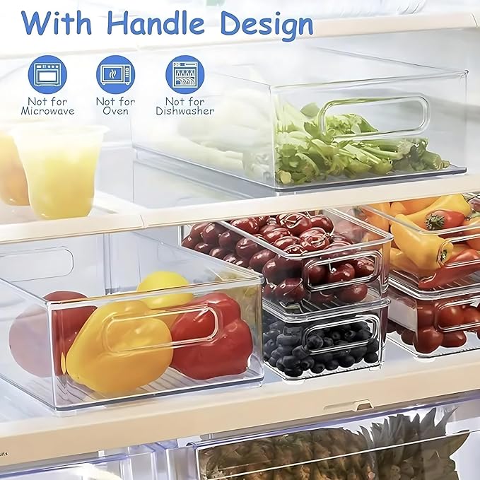 12 Pack Refrigerator Organizer Bins, 3 Sizes Stackable Clear Pantry Storage with Handles for Fridge, Freezer, Shelves, Drawer, Snack Organizer for Home & Kitchen