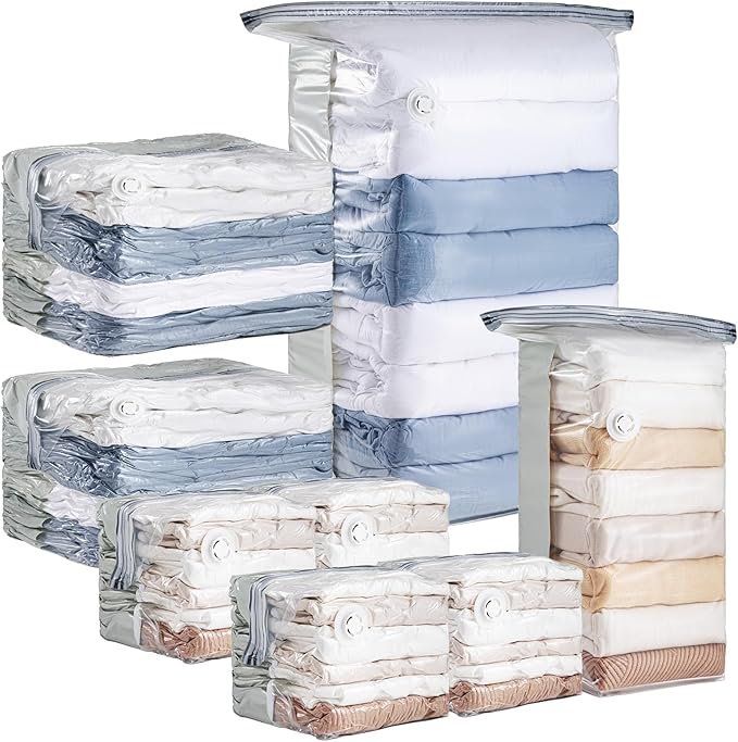 TAILINK 8 Pack Vacuum Storage Bags, Cube Combo (3 Jumbo+5 Medium), Vacuum Seal Bags for Clothing, Bedding, Blanket, Space Saving Closet Organization