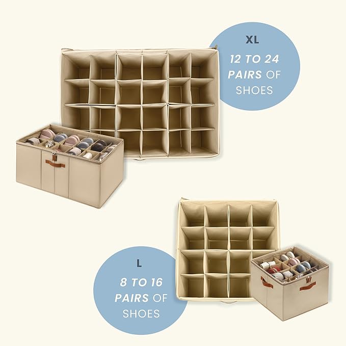 OrganiHaus Shoe Organizer for Closet and Entryway, Fits up to 16 Pairs, Large Shoe Storage Box, Collapsible Shoes Storage Bin, Shoes Container w/Reinforced Handles and Clear Cover - Brown