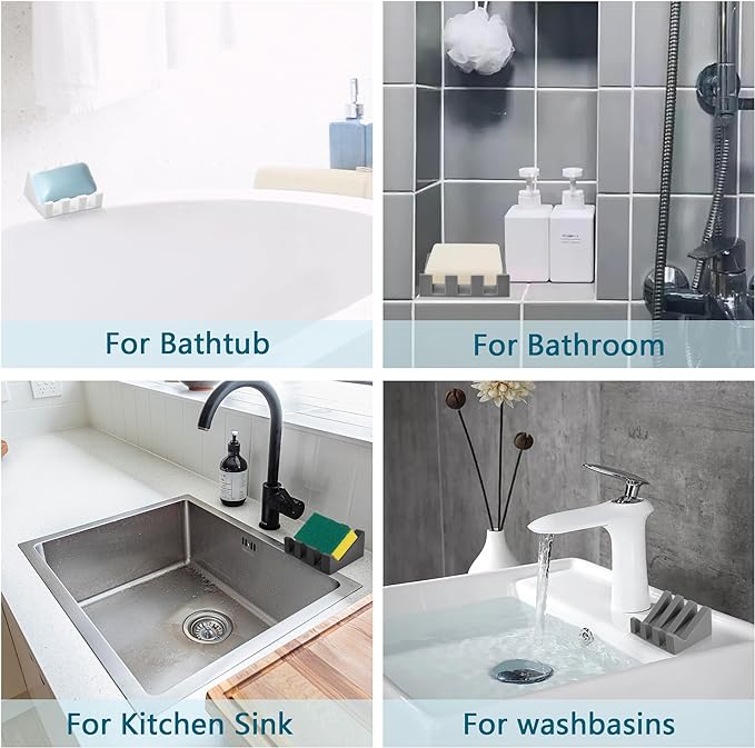Self Draining Soap Dish,Silicone Suction Cup Soap Holder, Bathroom Soap Dish for Bar Soap,Can Extend Soap Life,Bathroom, Bath Tub, Kitchen Sink Grey - 3 Pack