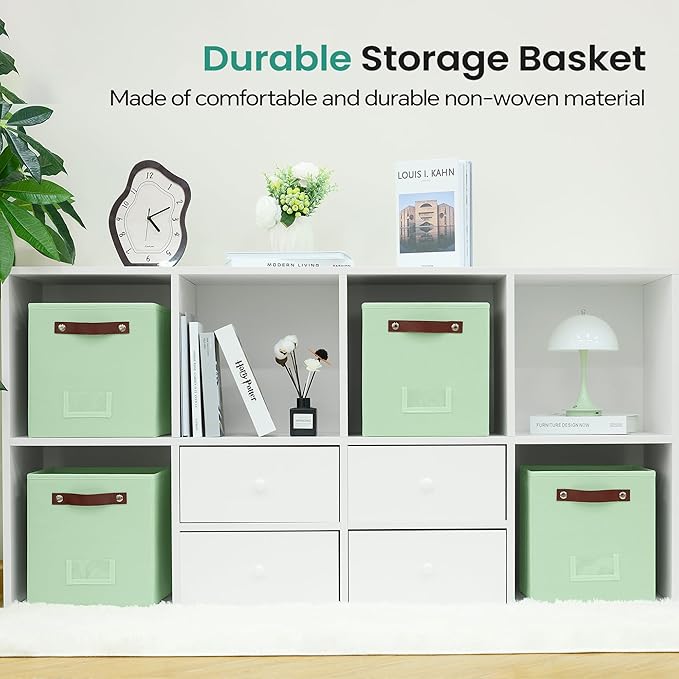 6-Pack Storage Cubes with Handles & Label Holders Basket, Closet Cube Home Organizer Bins(Green, 10.5*10.5*11 inch)
