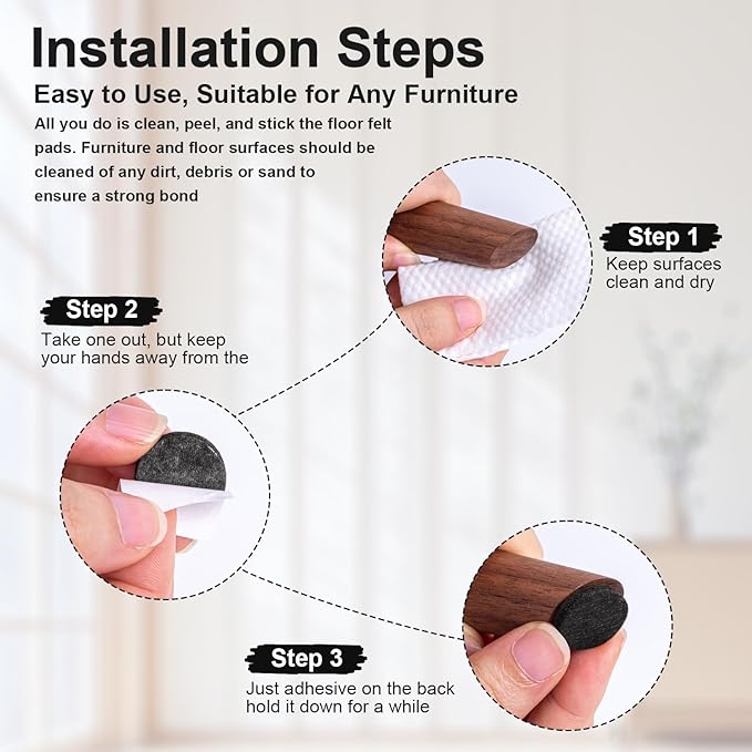48 PCS Felt Furniture Pads, 1-inch Round Black Chair Felt Pads, Felt Pads for Furniture Feet to Protect The Floor from Scratches,Reduce Noise