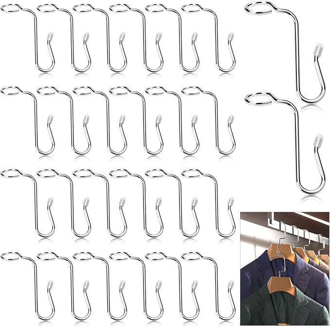 50 Pieces Hanger Connector Hooks Metal Hanger Extender Hooks Stable Clothes Connector for Different Clothes Hangers, 8.7 mm/0.34 Inch Hole Diameter, Silver