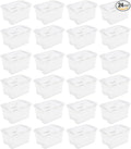 Sterilite 48 Qt Hinged Lid Storage Box, Stackable Bin with Lid, Plastic Container to Organize Home, Office, Basement, Clear with White Lid, 24-Pack