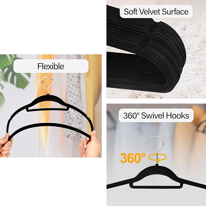 ZENY Velvet Hangers 100 Pack for Suits,Coats, Dress, Non Slip Clothes Hangers, with 360 Degree Swivel Hooks, Space Saving, Durable