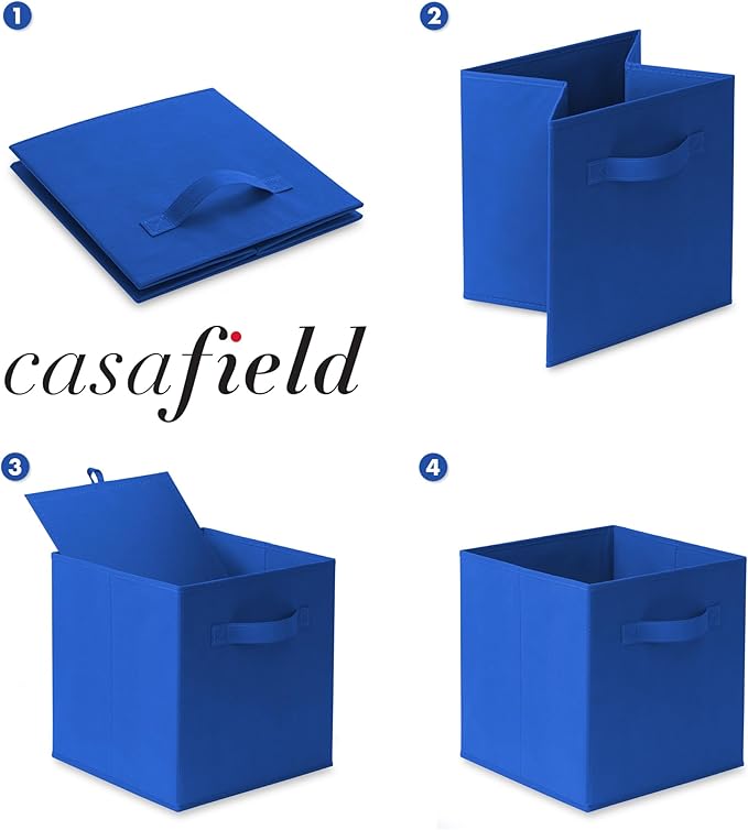 Casafield Set of 6 Collapsible Fabric Cube Storage Bins, Royal Blue - 11" Foldable Cloth Baskets for Shelves, Cubby Organizers & More