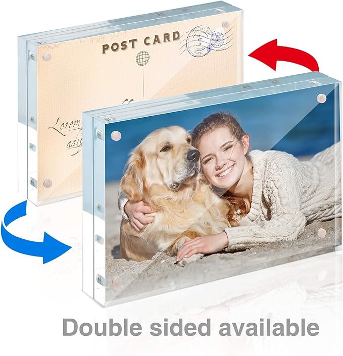 TWING 3 Pack 4 x 6 Acrylic Frame,Acrylic Picture Frames Horizontal Magnet Double Sided 4x6 Picture Frame,10+10MM Thick Clear Frameless Desktop Display Magnetic Block Photo Frame Gift Ideal