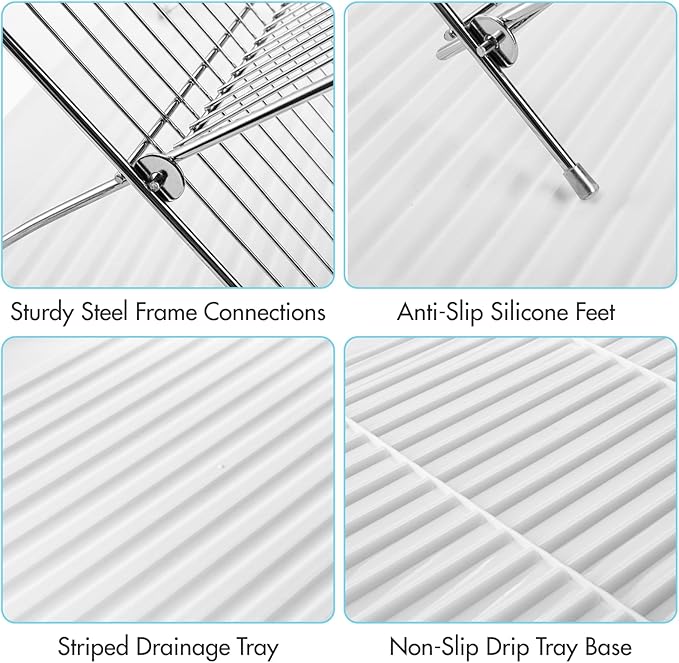 Youeon Foldable Dish Drying Rack with Drip Tray, Stainless Steel 2 Tier Dish Drainer Rack, Collapsible Dish Drainer, Folding Dish Rack for Kitchen Sink, Countertop, Cutlery, Plates, Dishes