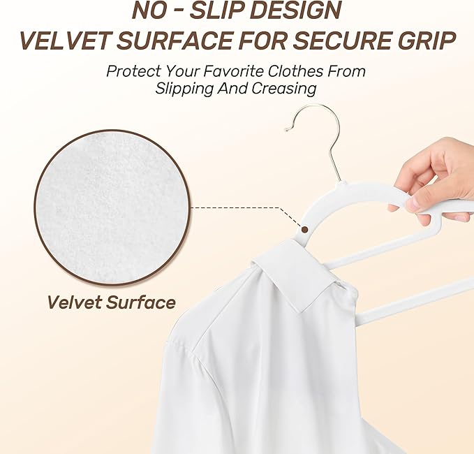 Velvet Hangers 30 Pack with Gold Hooks, Non-Slip Slim Felt Hanger for Clothes, Heavy Duty Space Saving Flocked Hangers for Dresses, Suits, Coats & Pants(White)