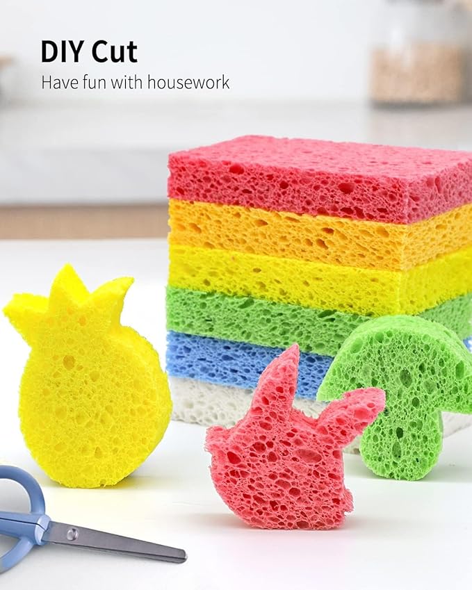 Kitchen Sponges,Heavy Duty Scrub Kitchen Sponge,Clean Tough Messes Without Scratching Sponges Kitchen,Pop Up Eco Sponges DIY White (6 Pack)