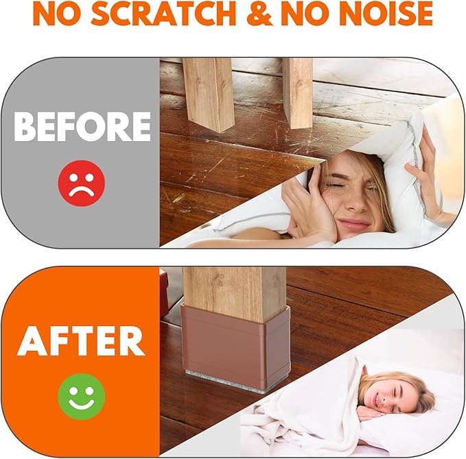 Rectangle Chair Leg Protectors for Hardwood Floors,16 PCS Silicone Covers to Protect Wood Tile Floors Felt Pads Furniture Leg Caps Reduce Noise. Easy to Move.(Brown,2 x 4 Inch,Rectangle)