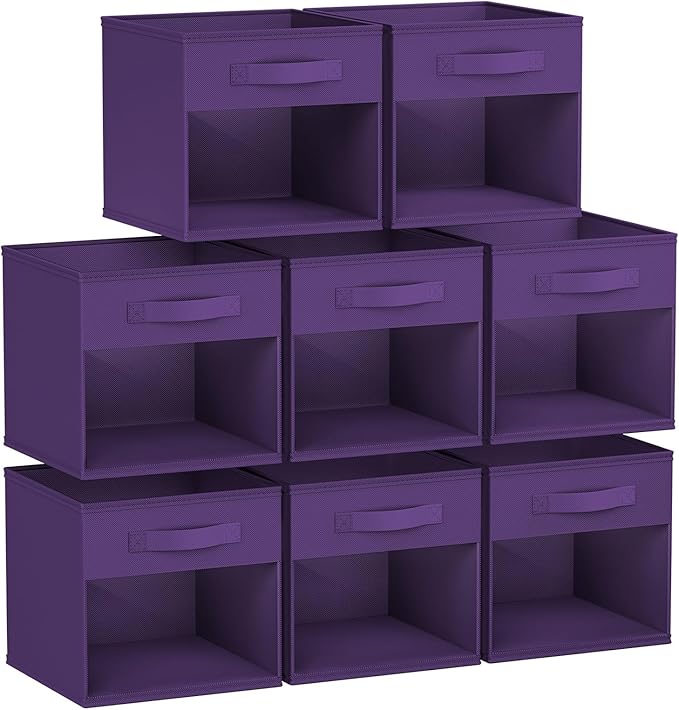 DIMJ Storage Cubes, Cube Storage Bin, 8 Pack Foldable Baskets with Window, Closet Storage Bins with Handle, 11x 11 inch Storage Cubes for Clothes, Toys, Books (Purple)