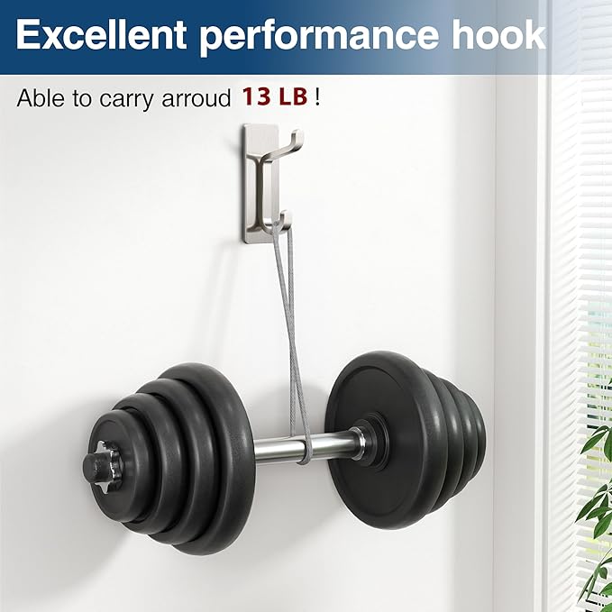 pickpiff Wall Hooks for Coat and Towel: 13LB Strong Adhesive Door Hanger Stick on, Brushed Nickel