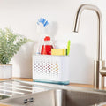 Minky Slimline Sink Caddy - Sponge and Brush Holder for Kitchen, Sink Organizer with Brush Compartment, Removable Tray, Drainage Spout - Slim Design Fits Anywhere - Made in UK (White)