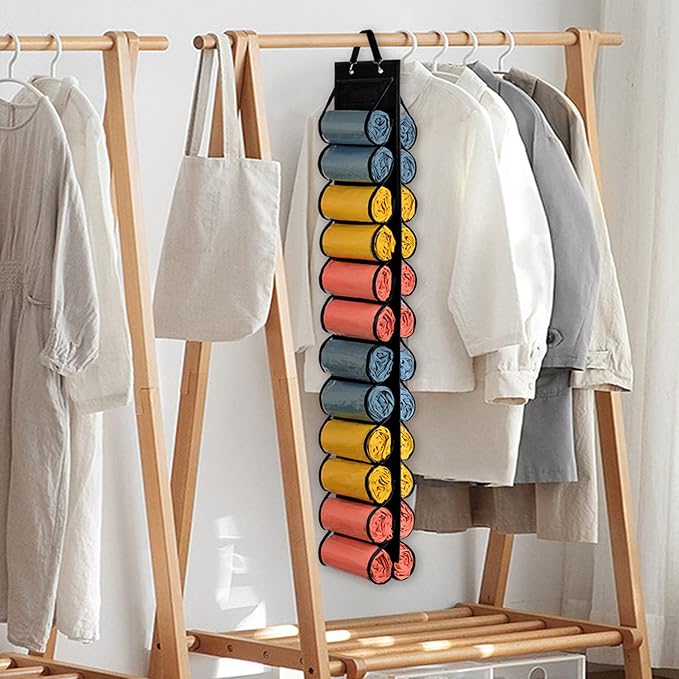 Lirex Hanging Yoga Legging Storage Organizer with 24 Pockets, Foldable Oxford Cloth Hanging Closet Organizer Shirts Jeans Storage Hanger Socks Holder for Family Closet Bedroom, Black