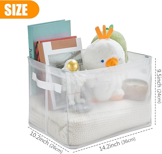 Clear Large Storage Baskets for Shelves, Collapsible Storage Bins with Handles for Clothes, Sheets, Books | Shelf Baskets for Home and Closet Organizer (Clear, 3 Pack)
