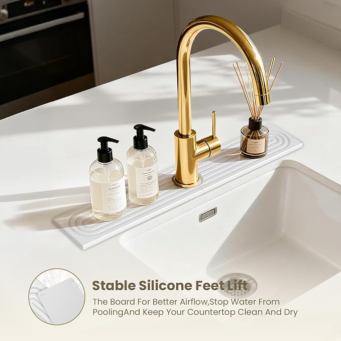 Faucet Mat for Kitchen Sink,Diatomite Fast Drying Stone Sink Tray,Faucet Splash Guard for Bathroom Counter [23.6"x4"],Super Absorbent, Prevents Moisture Buildup