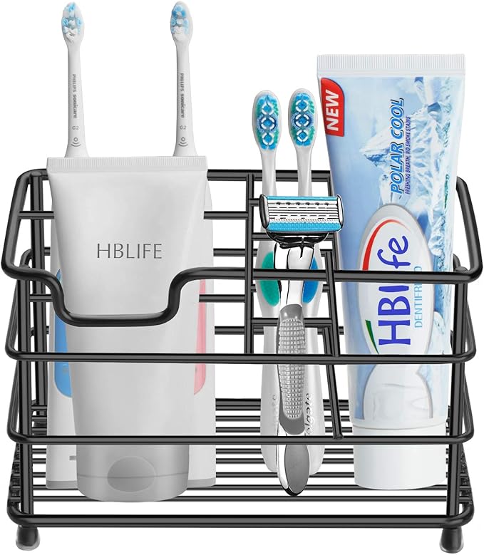 HBlife Large Electric Toothbrush Holder for Bathroom, Black Stainless Steel Bathroom Accessories Organizer for Small Spaces