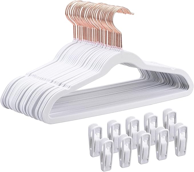 14 Inch Velvet Kids Hangers 30 Pack - Ultra Durable Non Slip Felt Hanger for Big Kids & Preteens- Slim Space-Saving Children's Closet Hangers for Heavy Clothes with 10 Hanger Clips - White