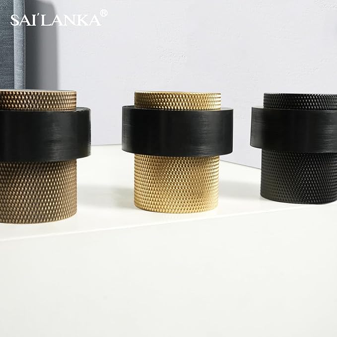 Solid Brass Door Stopper Heavy Duty Cylindrical Floor Mount Door Stop with Rubber, Wall Protector Mounted Doorstop Protect Door Knobs, 1-3/5" Height, 1 Pack, Brushed Brass