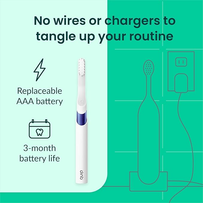 Quip Metal Sonic Electric Toothbrush for Adults - Time Travel & Soft Bristles with Travel Case & Replacement Brush Head - 3 Month Battery Life - Indigo