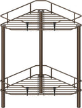 2 Tier Floor Standing Corner Shower Caddy Organizer Shelf with Hooks, Bathroom Shelves Stand Rack, Bronze