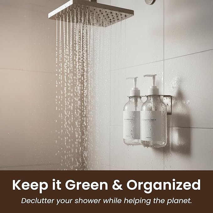 MaisoNovo Shampoo and Conditioner Dispenser - Shower Soap Dispenser Wall Mounted - 16.9 fl oz Set of 2 Clear Plastic Bottles White Pump - Shampoo Dispenser, Shower Dispenser 2 Chamber No Drill