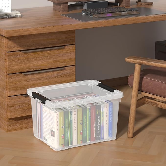 Aninhao 34 Quart Plastic Latching Storage Box with Wheels, 4-Pack Clear Storage Bins with Lids