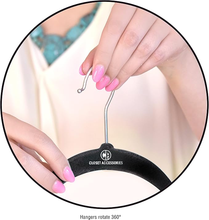 Black velvet hangers, ultra slim space saving, notches, tie bar, swivel hook, 30 pack, with bonus 20 matching velvet finger clips