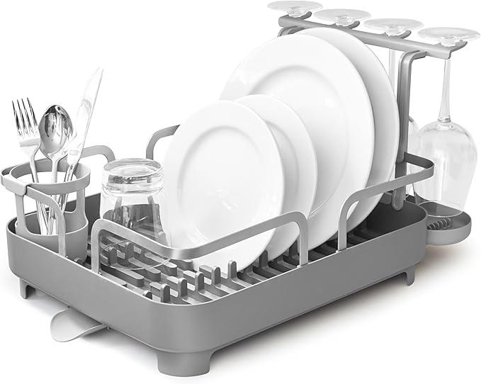 Umbra Holster Dish Rack– Molded Plastic Dish Drying Rack with Drainage Spout, Charcoal