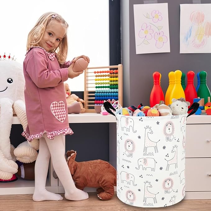 Animal hamper,Baby Laundry Hamper,Jungle Laundry Basket ,Waterproof foldable nursery baby basket,Toys Box,Jungle Bedroom Decor,Gift Basket(Pink animal)