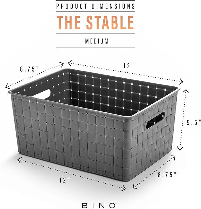 BINO | Plastic Storage Baskets Medium - Grey | THE STABLE COLLECTION | Multi-Use Storage | Rectangular Cabinet Organizer | Baskets For Organizing with Handles | Home Office Organization and Storage