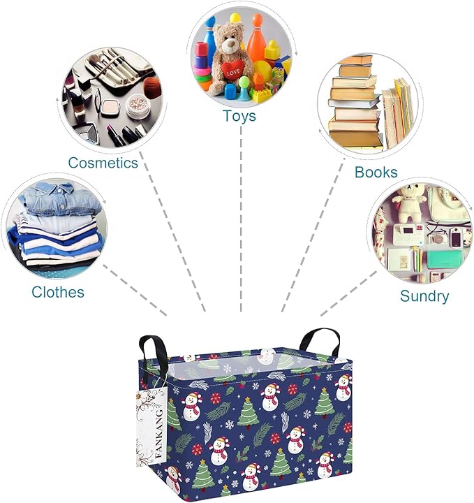 FANKANG Storage Bins,Christmas Nursery Hamper Canvas Laundry Basket Foldable with Waterproof PE Coating Storage Baskets for Boys and Girls, Office, Bedroom,Toys(Rec-Christmas snowman ）