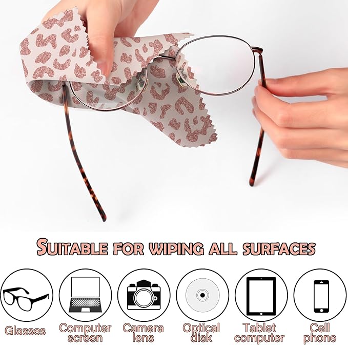 6 PCS Glasses Cleaning Cloth Eyeglass Cleaning Cloth Lens Eyeglasses Microfiber Cute Aesthetic Cloth for Unisex Women Girls Reusable Phone Screens Camera Multi-Patterns(6.3"x6.3")-Leopard