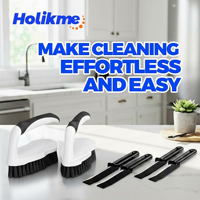 Scrub Brush - 6 Pack, Scrub Brushes for Cleaning, Heavy-Duty Scrub Brush, Stiff Bristles Cleaning Brush, for Kitchen, Bathtub, Floor and Wall Surfaces, Black
