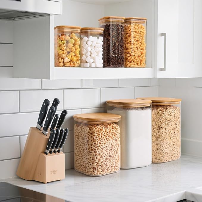 ComSaf 1.2 Gallon Wide Mouth Flour Sugar Storage Containers 2 Pcs, 4.6 Qt Glass Storage Containers with Lids, Large Pantry Glass Jar with Lid, Big Jars for Rice, Flour, Sugar, Cereal, Cookie, Coffee