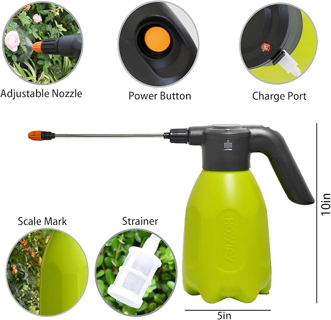 ES2 Electric Spray Bottle 0.5 Gallon,Plant Mister,Garden Sprayer,Spray Bottle with Adjustable Nozzles,Rechargeable Battery Powered Sprayer,Small Sprayer,Pump Sprayer,Automatic Watering Can for Garden