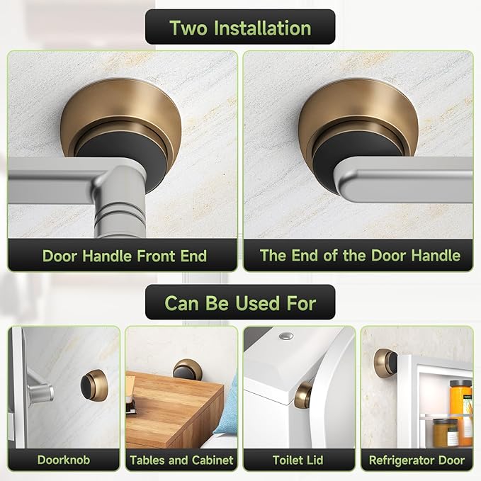Door Stopper Wall Protector with Silicone Head, Aluminum Door Knob Wall Protector, Spring Shock Absorption Technology, 1.65" Door Stoppers for Wall, Adhesive Installation or with Screw, Bronze