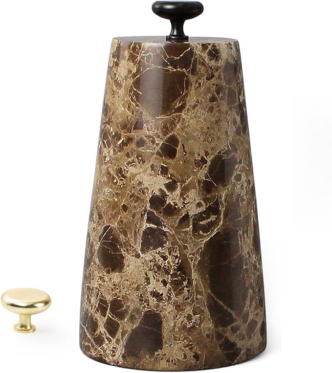 Marble Decorative Door Stoppers, Natural Marble Stone Doorstop with 2 Brass Handle. Heavy Duty Door Stop for Modern Home Decor. Anti-Slip Silicone Base Indoor Door Holder, Weighted Door Stop - Brown