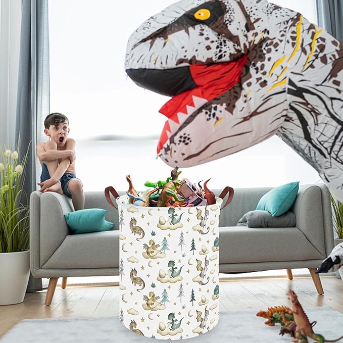 Dinosaur hamper,Dinosaur Collapsible Kid Room Basket,Cloud moon star dragon egg laundry hamper for kids,Nursery hamper,party gift basket,Shelf Book Basket(Cute dinosaurs)