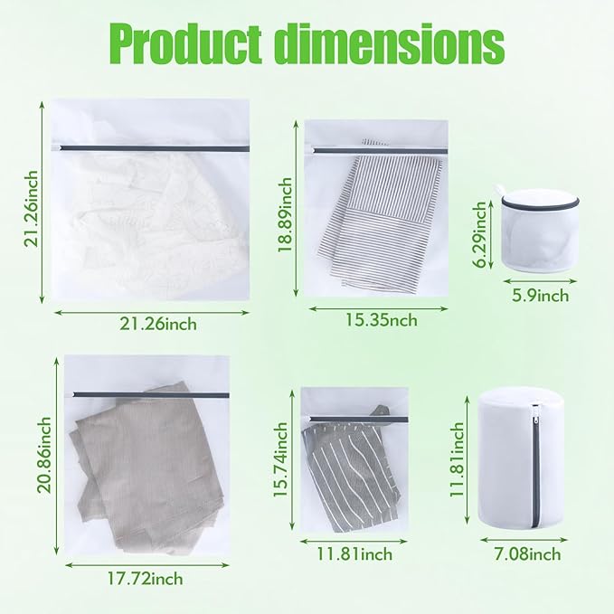 Mesh Laundry Bags for Delicates - 6 Pack Wash Bags for Bras, Lingerie, Socks & Baby Clothes - Fine Mesh Washing Machine Bags with Zipper, Reusable Garment Bags for Travel & College Dorm Essentials